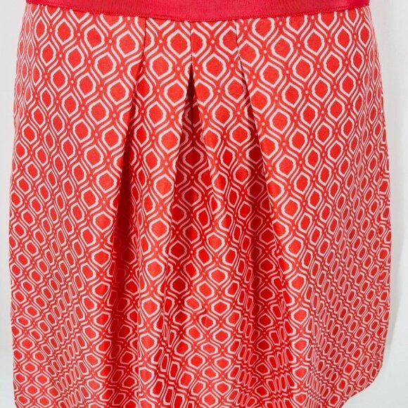 Tahari Arthur Levine Geometric Print Dress Size 8 Coral White Zip Close Ribbon - Picture 7 of 11